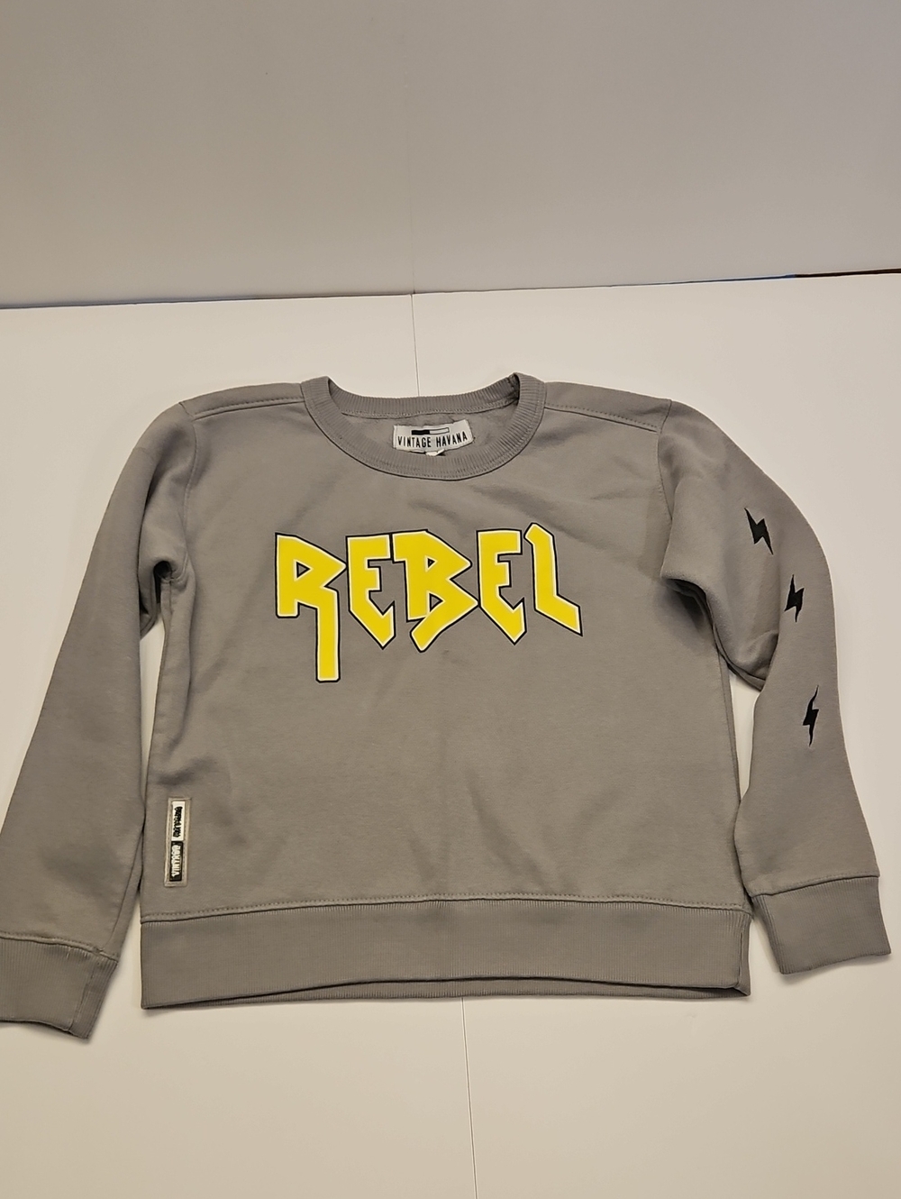 Vintage Havana Gray Sweatshirt with Yellow REBEL Graphic 7 Kids EUC